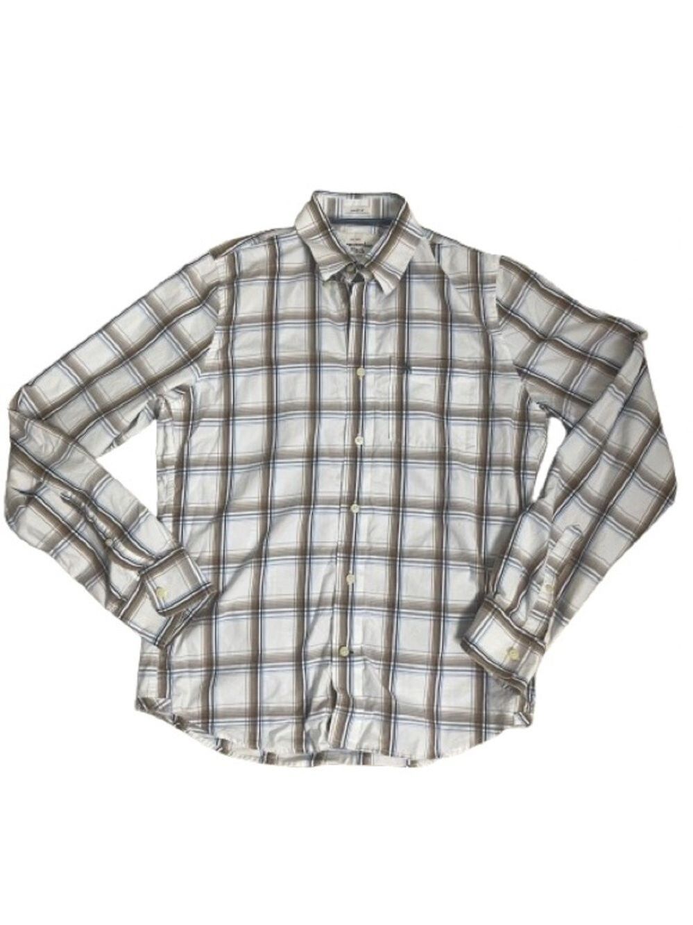 Men’s Abercrombie & Fitch Vintage White & Brown Button Down Flannel Size Large!